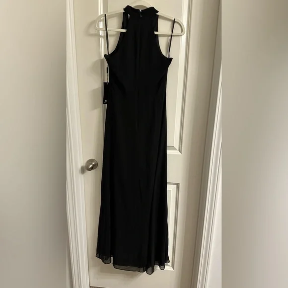 White House Black Market Sleeveless Draped Gown 4P Black V-Neck Chiffon Lined - Picture 7 of 16